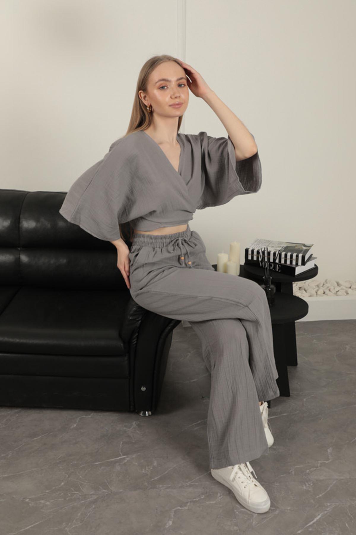 Wide Leg Women's Trousers-Grey