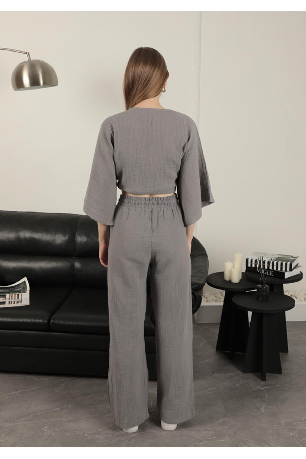 Wide Leg Women's Trousers-Grey