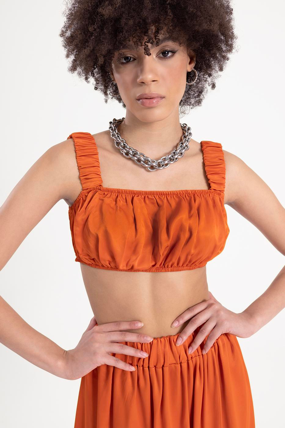 Wide strap shirred bustier