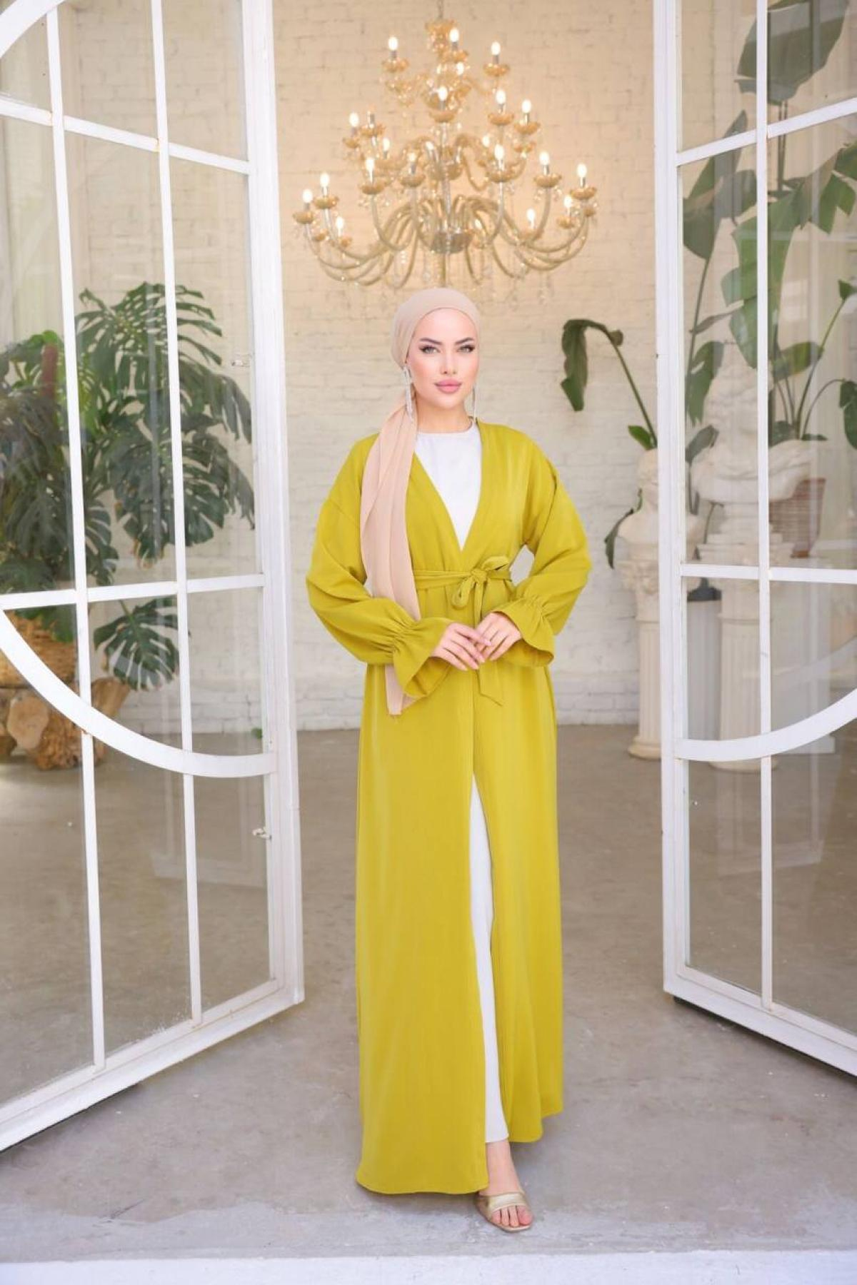 Women abaya set wholesale Saffron Yellow color 693180