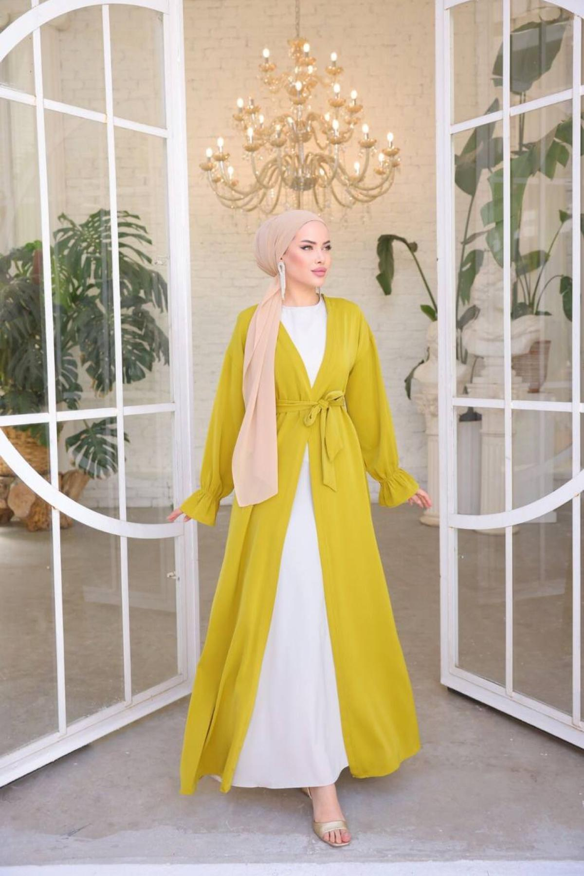 Women abaya set wholesale Saffron Yellow color 693180