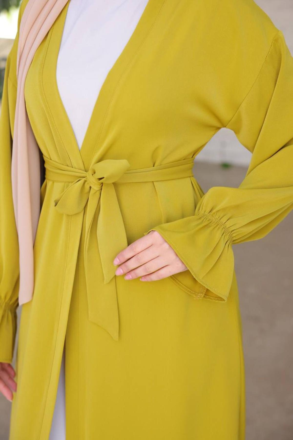 Women abaya set wholesale Saffron Yellow color 693180