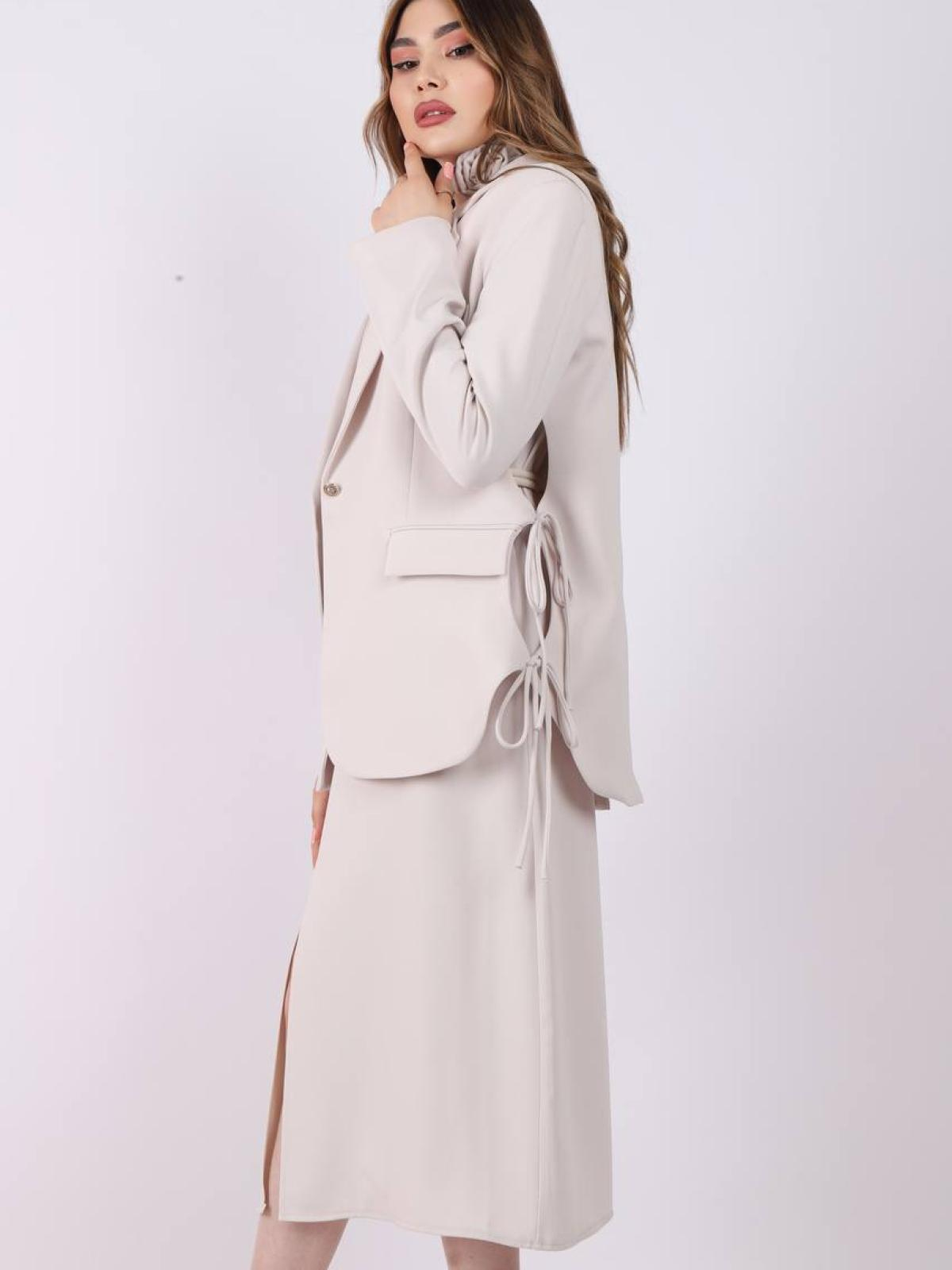 Women blazer and midi dress set with rose detail wholesale Cream color