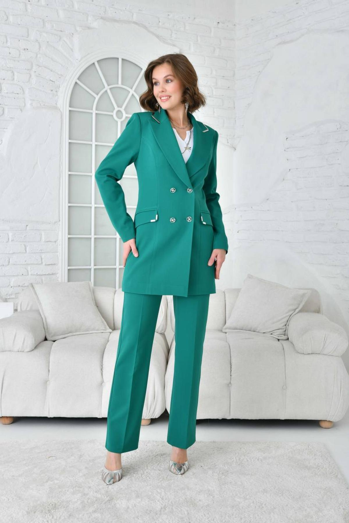 Women blazer jacket and pants suit Plus size wholesale Emerald Green color 696916