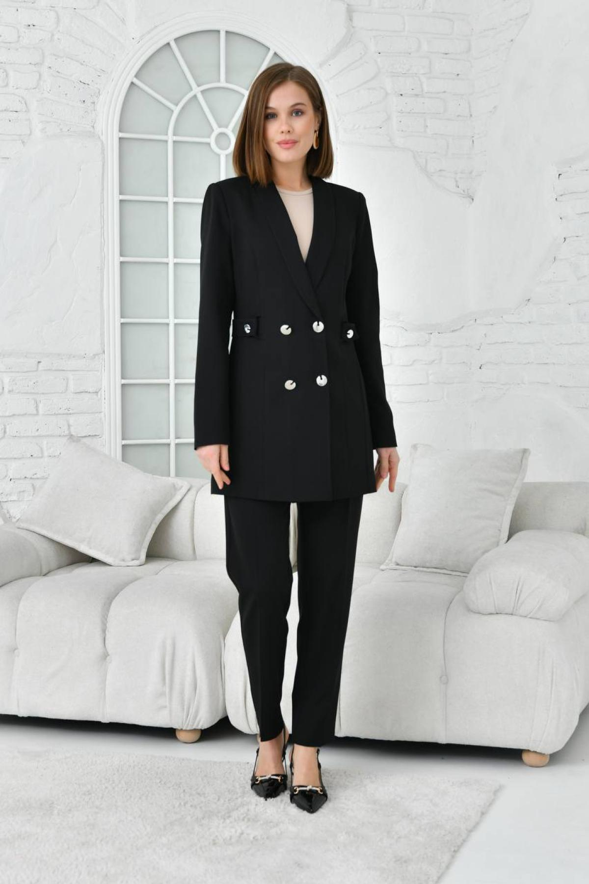 Women blazer jacket and pants suit Plus size wholesale Black color 696974