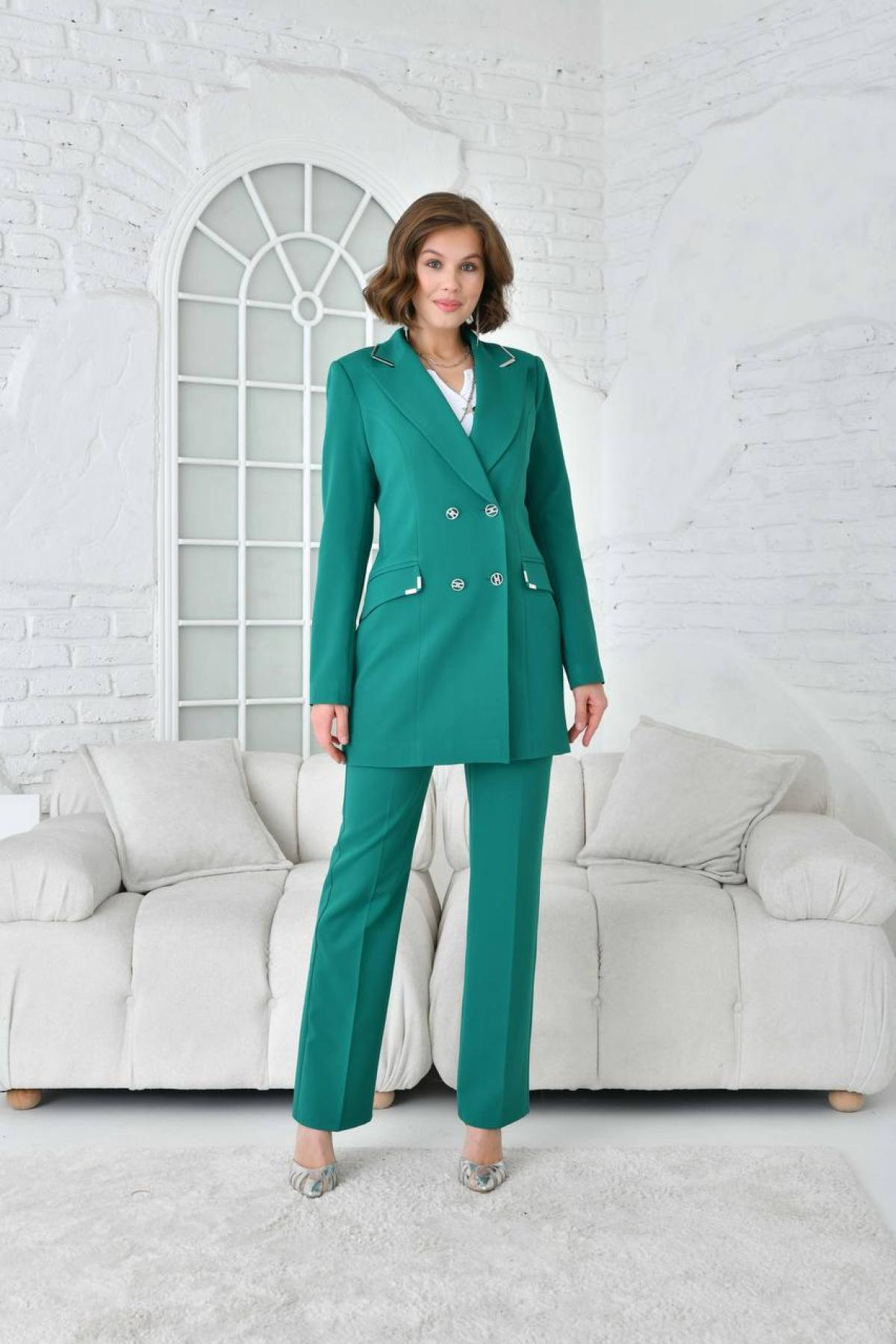 Women blazer jacket and pants suit Plus size wholesale Emerald Green color 696916
