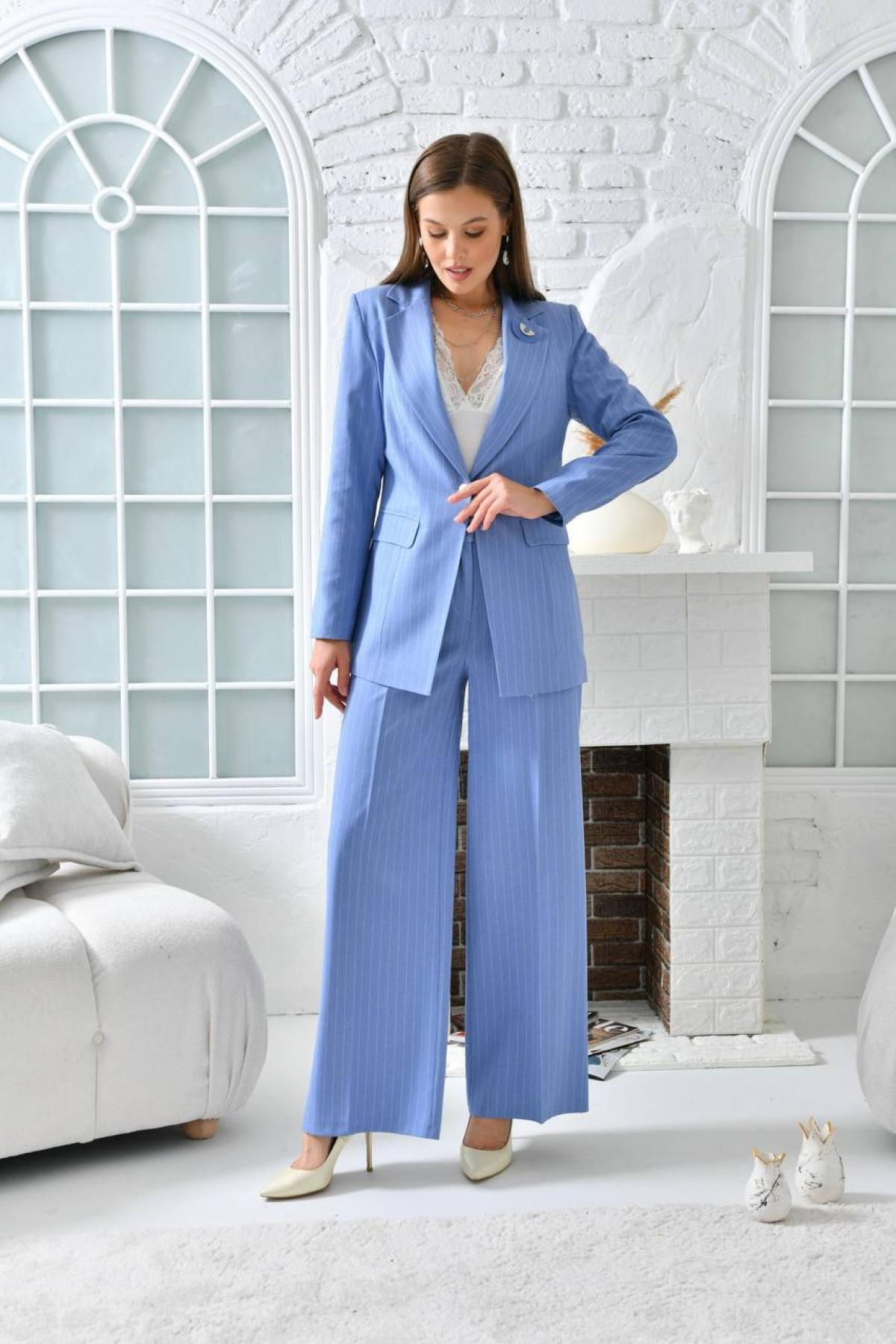 Women blazer jacket and pants suit Plus size wholesale Baby Blue color 696941