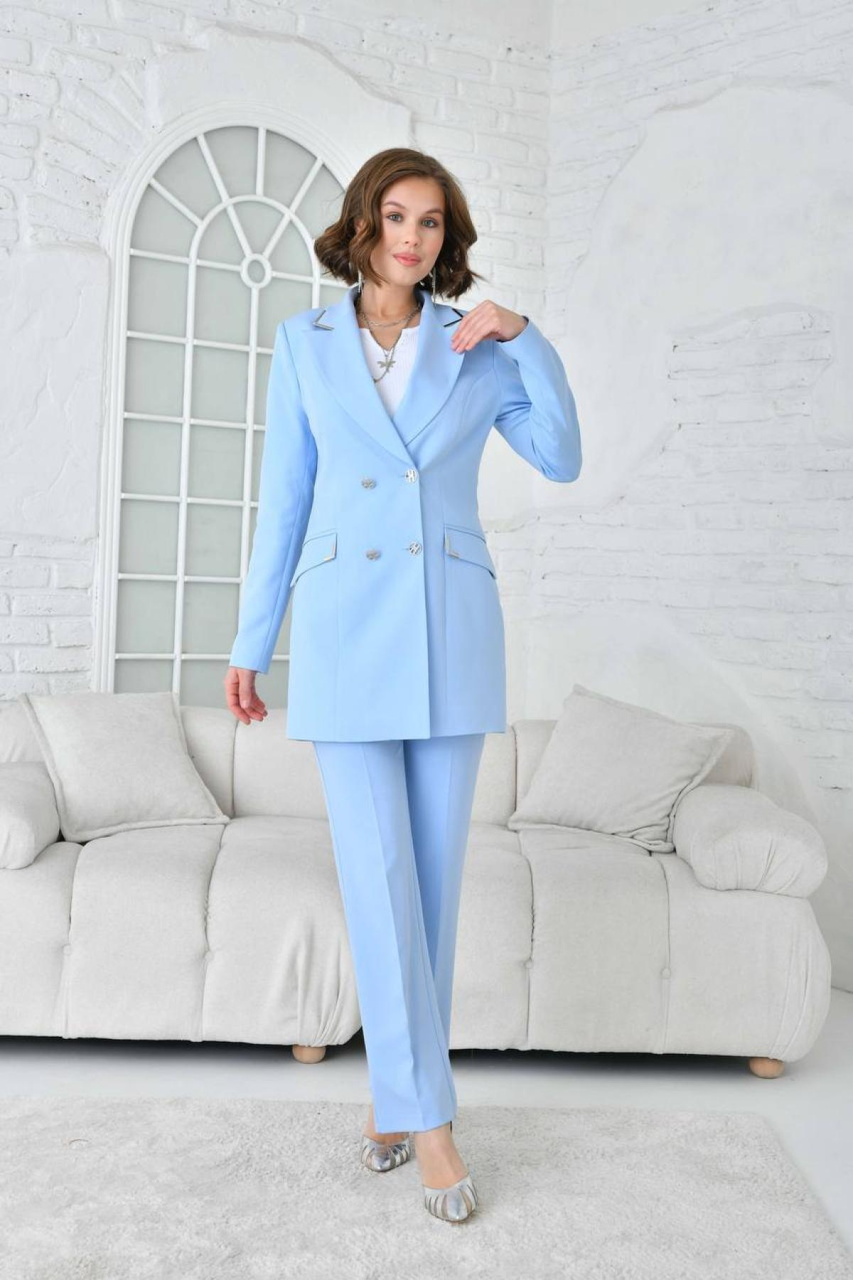 Women blazer jacket and pants suit Plus size wholesale Baby Blue color 696919