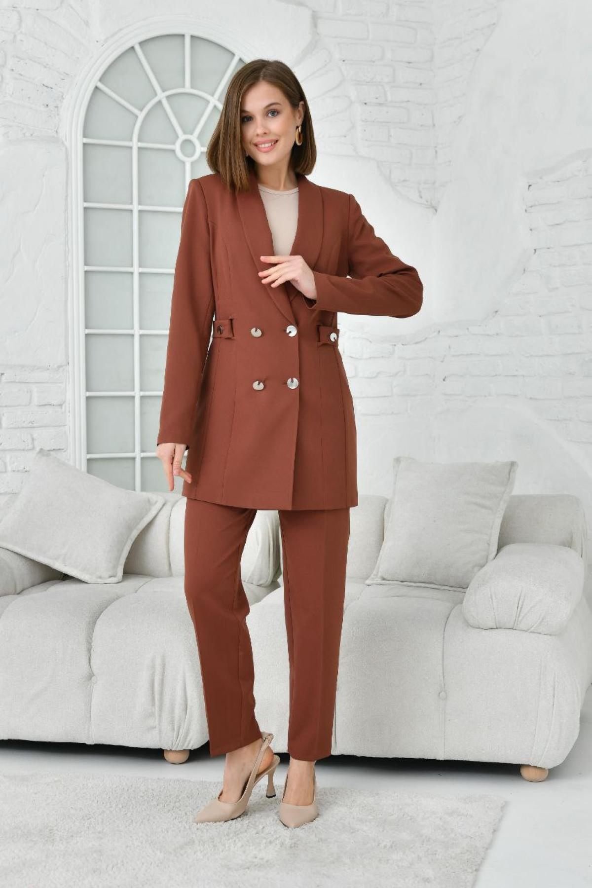 Women blazer jacket and pants suit wholesale Tobacco Brown color 696972