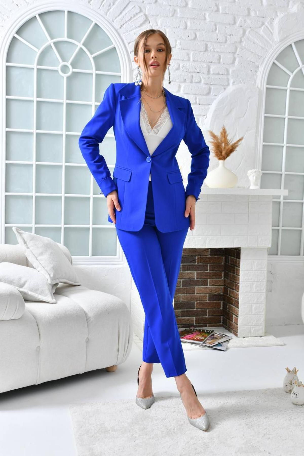 Women blazer jacket and pants suit wholesale Sax Blue color 696925