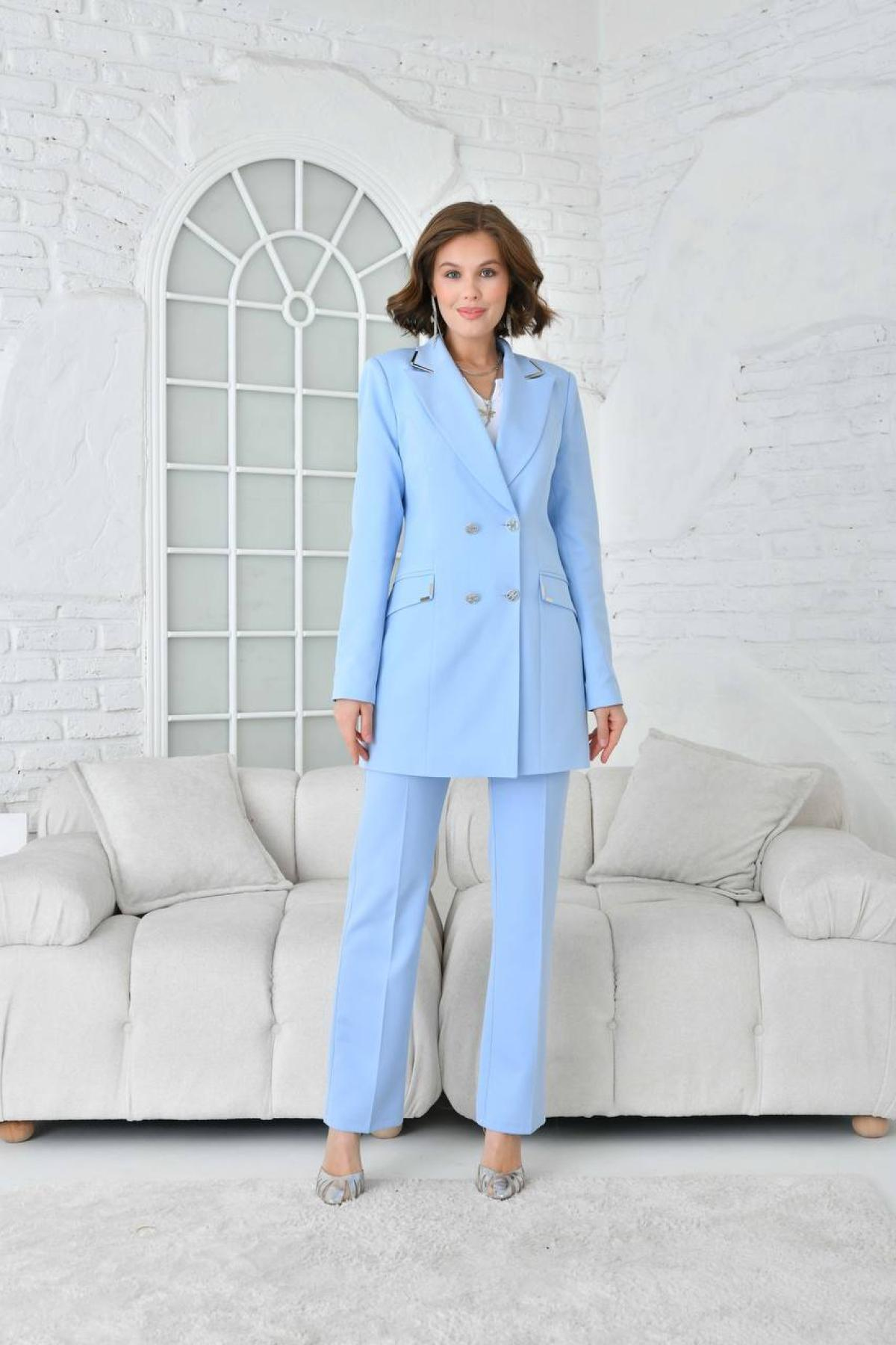Women blazer jacket and pants suit wholesale Baby Blue color 696913