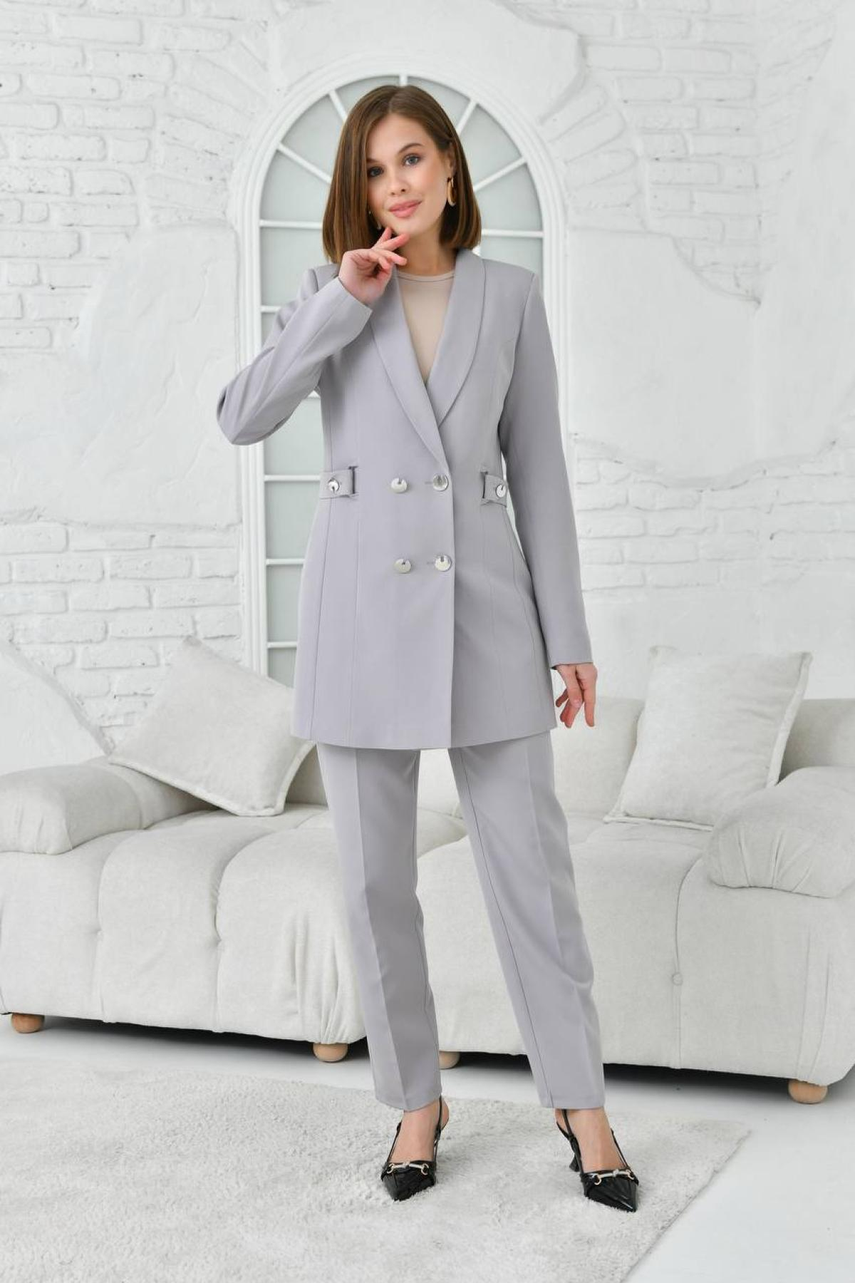Women blazer jacket and pants suit wholesale Gray color 696968