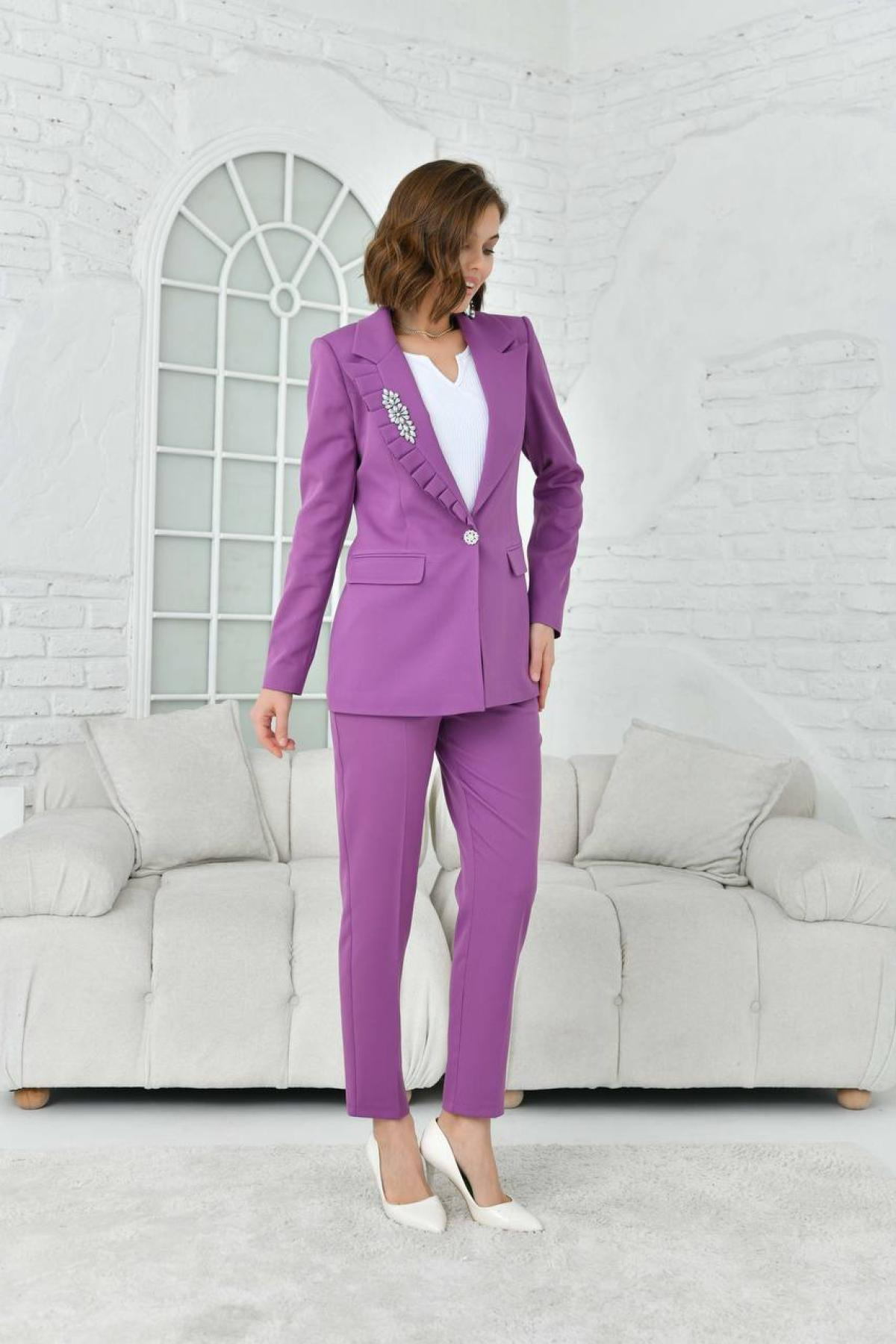 Women blazer jacket and pants suit wholesale Dark Lilac color 696946