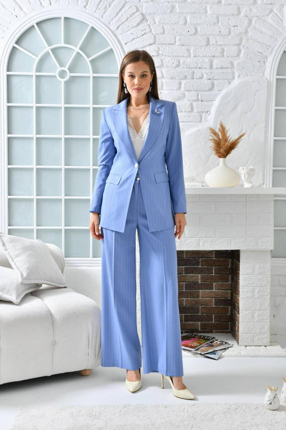 Women blazer jacket and pants suit wholesale Baby Blue color 696935