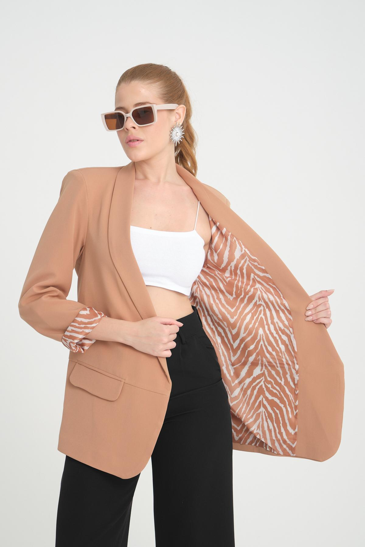 Women blazer suit jacket lined wholesale Beige color 698850