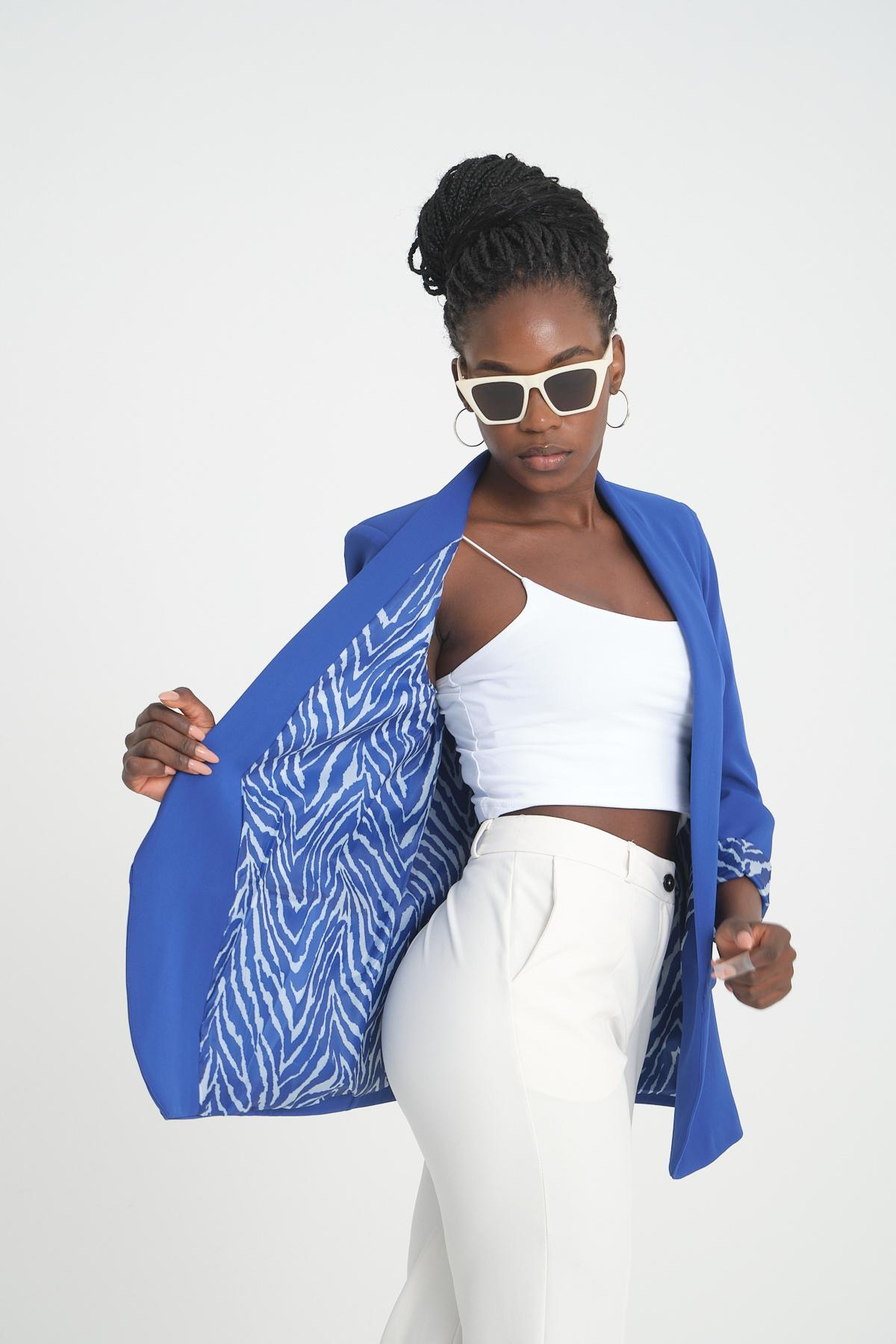 Women blazer suit jacket lined wholesale Sax Blue color 698852