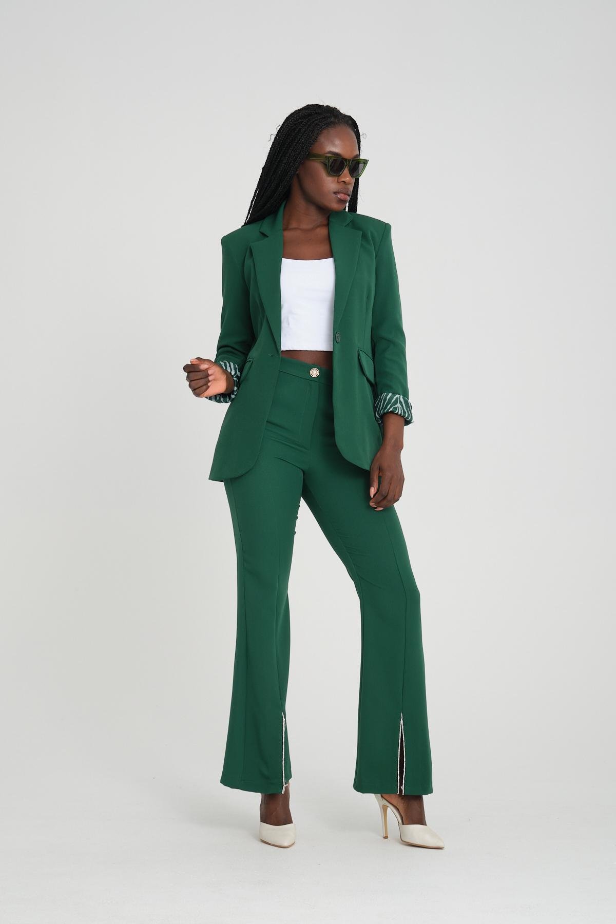 Women blazer suit jacket lined wholesale Emerald Green color 698859