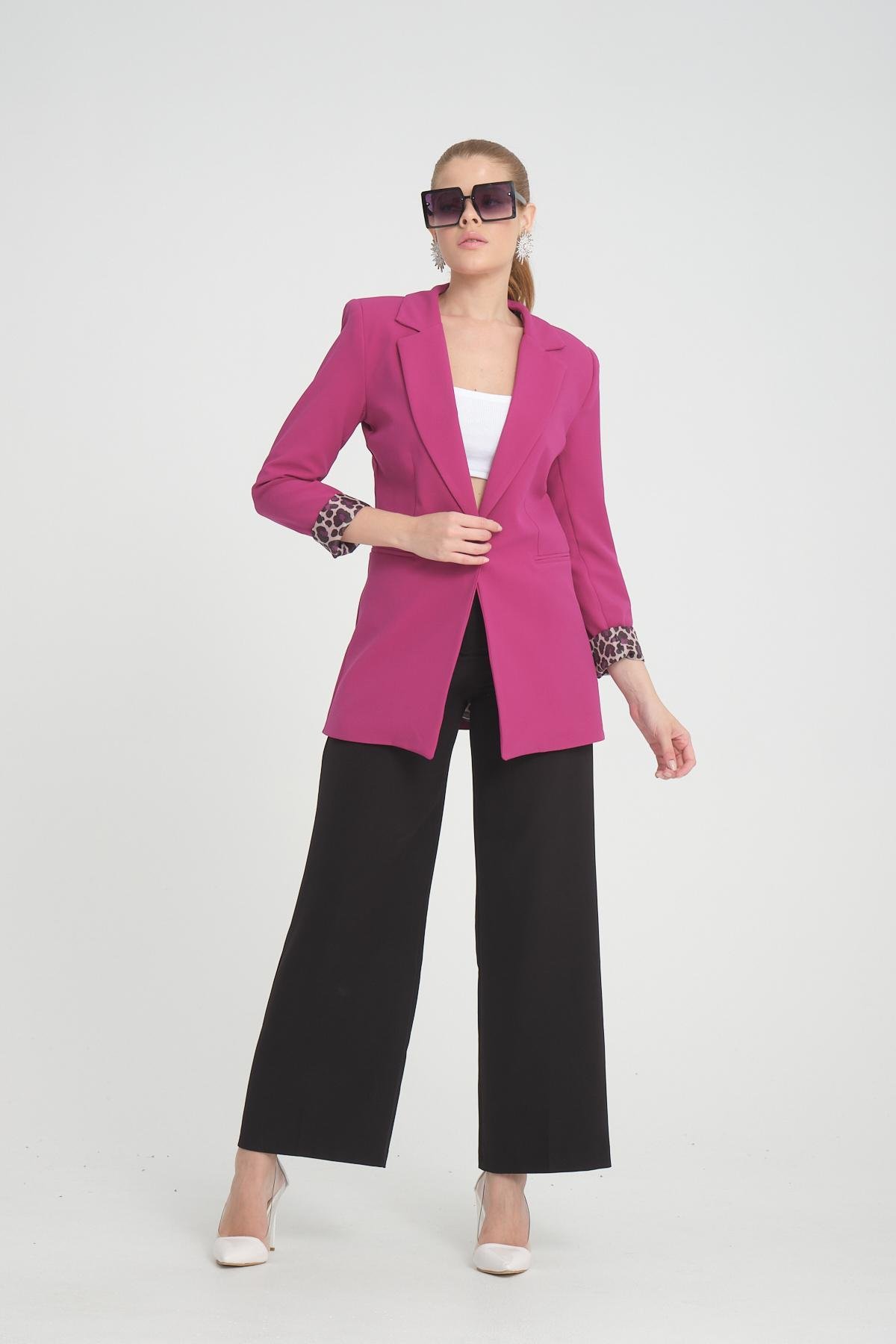 Women blazer suit jacket lined wholesale Barbie Pink color 698848