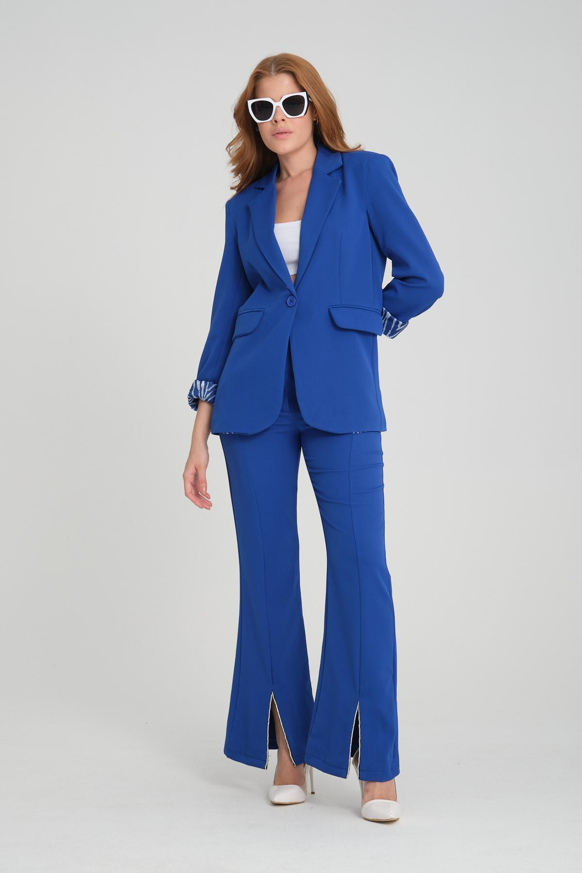 Women blazer suit jacket lined wholesale Sax Blue color 698860
