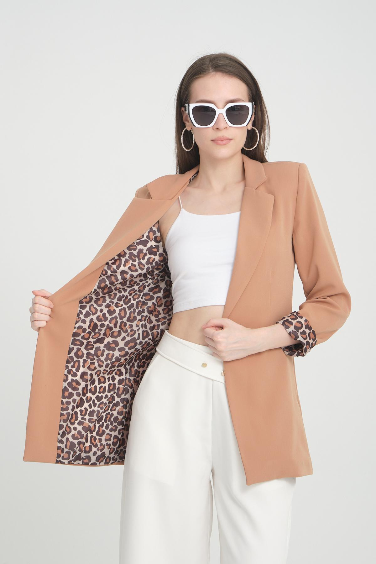 Women blazer suit jacket lined wholesale Beige color 698845