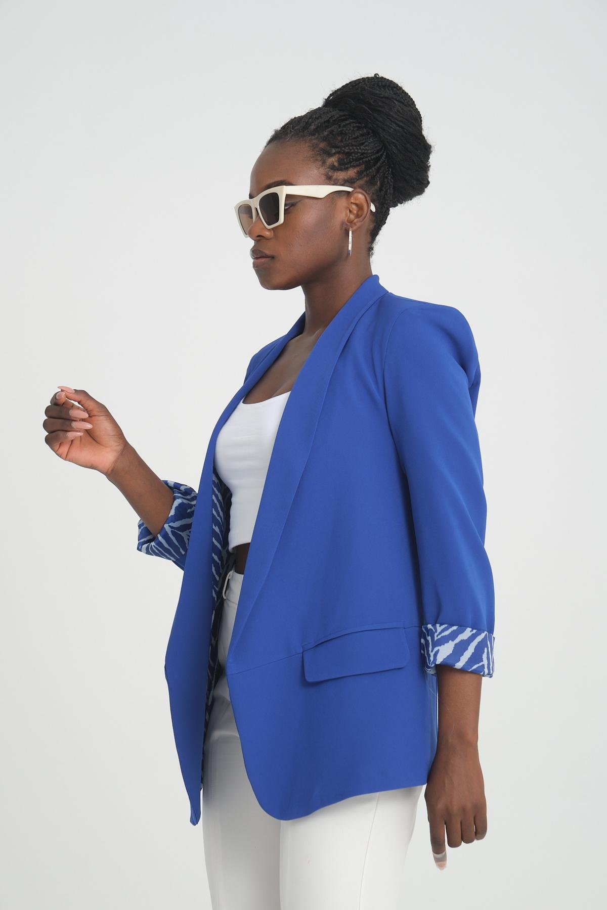 Women blazer suit jacket lined wholesale Sax Blue color 698852