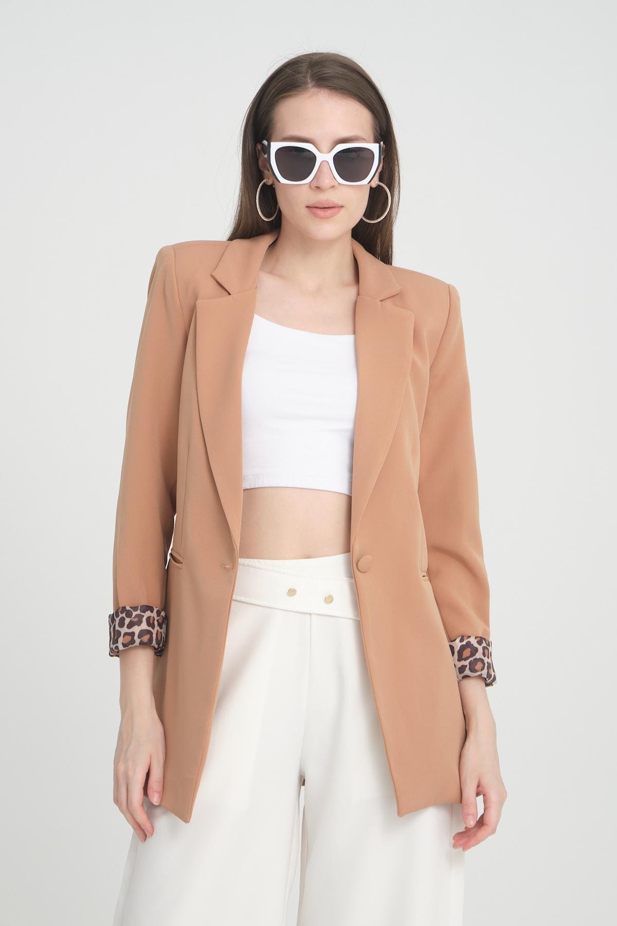 Women blazer suit jacket lined wholesale Beige color 698845