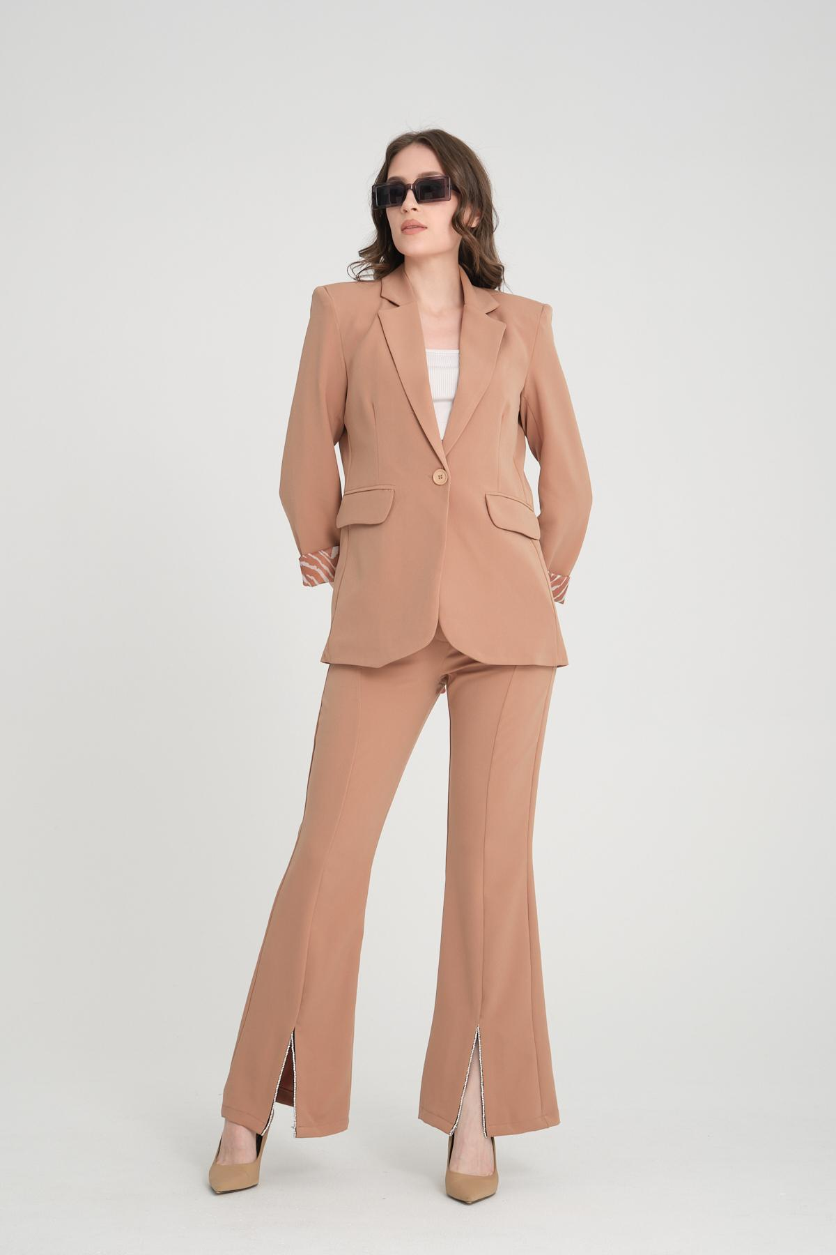 Women blazer suit jacket lined wholesale Beige color 698858