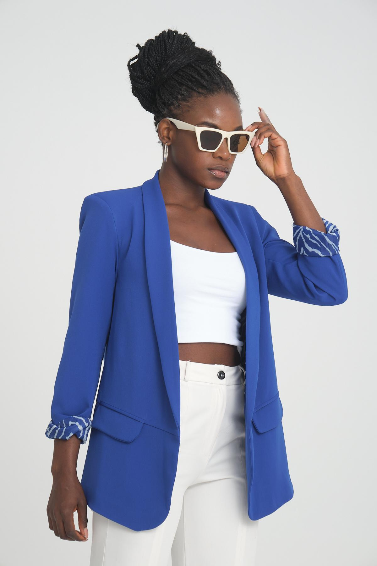 Women blazer suit jacket lined wholesale Sax Blue color 698852