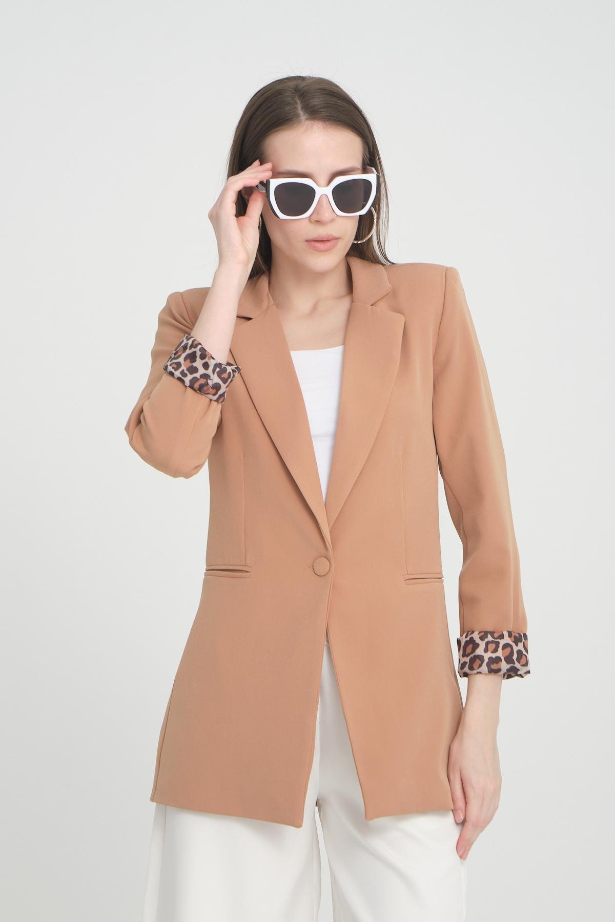 Women blazer suit jacket lined wholesale Beige color 698845
