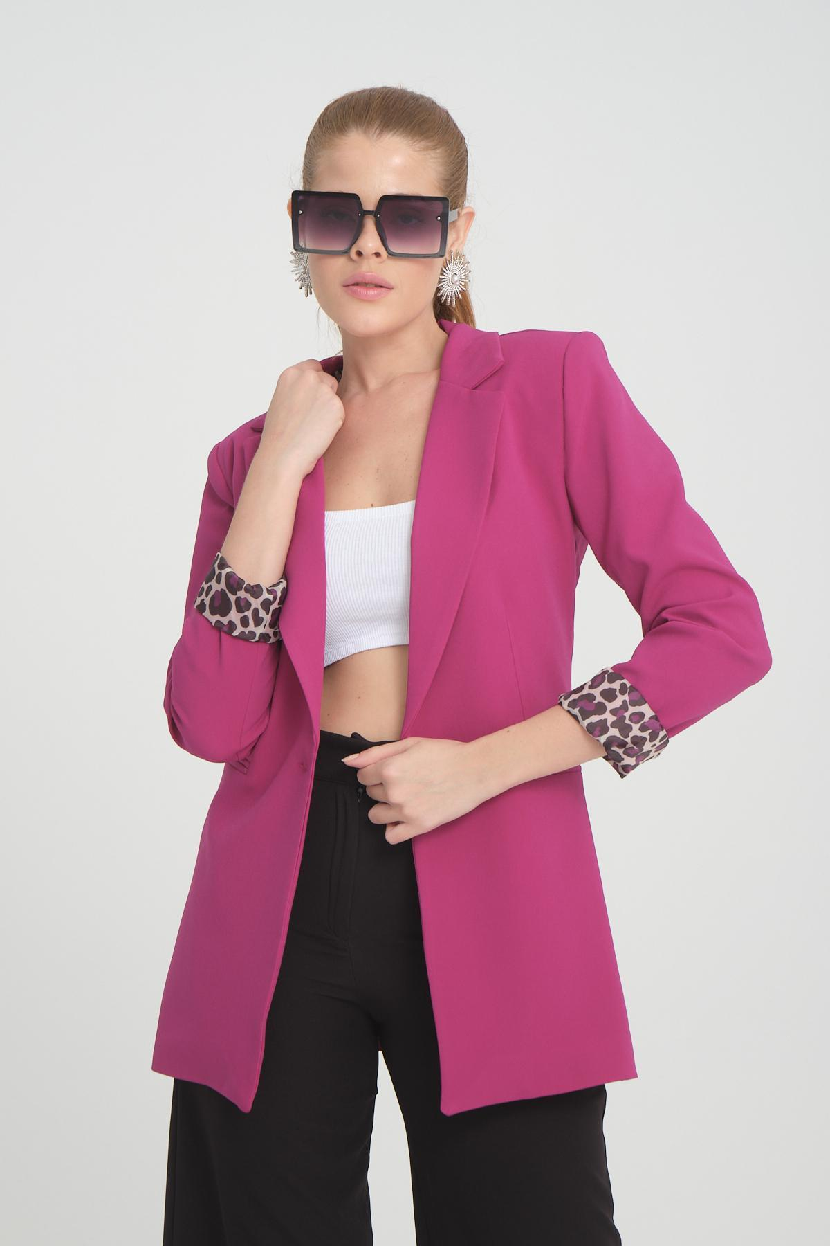 Women blazer suit jacket lined wholesale Barbie Pink color 698848