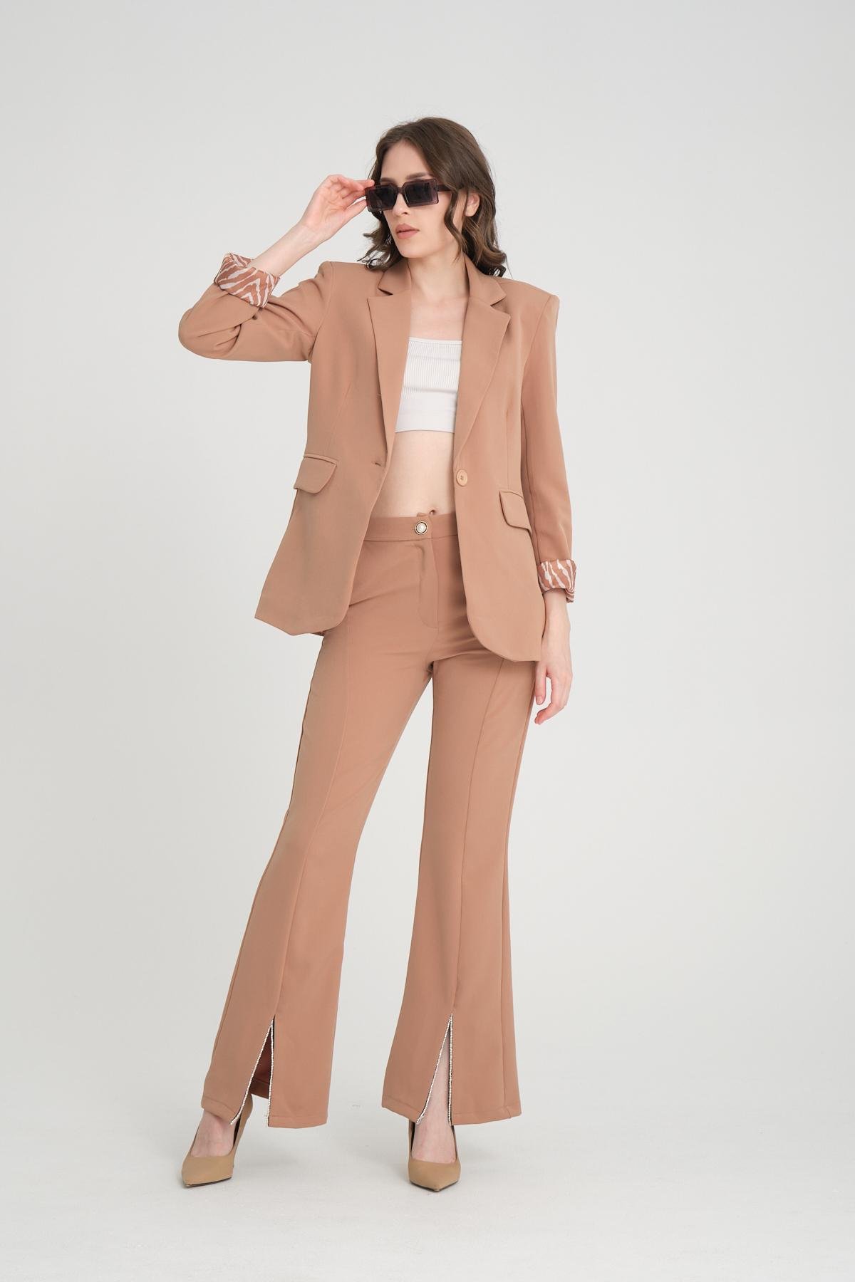 Women blazer suit jacket lined wholesale Beige color 698858