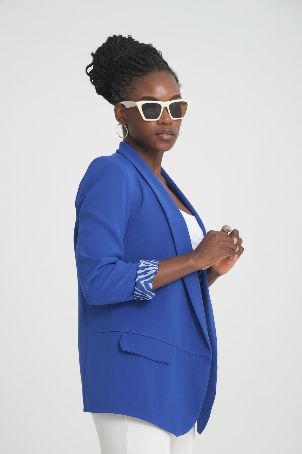 Women blazer suit jacket lined wholesale Sax Blue color 698852