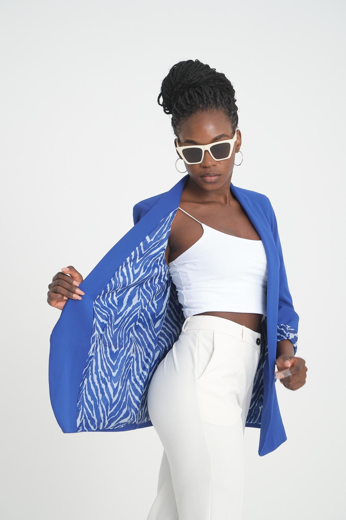 Women blazer suit jacket lined wholesale Sax Blue color 698852