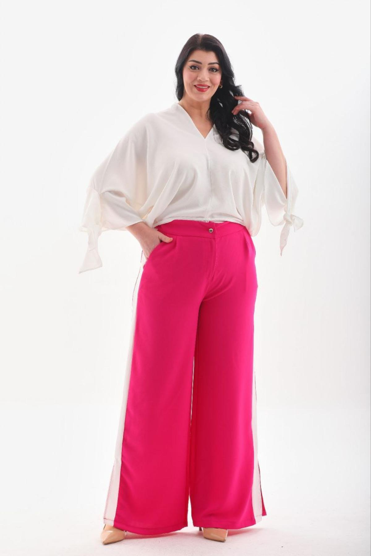 Women blouse and pants set Plus size wholesale Fuchsia color 691571
