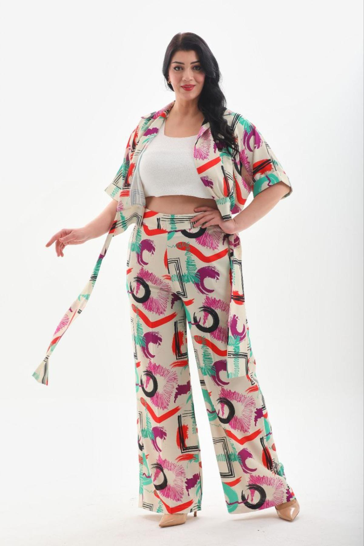 Women blouse and pants set Plus size wholesale Green color 691596