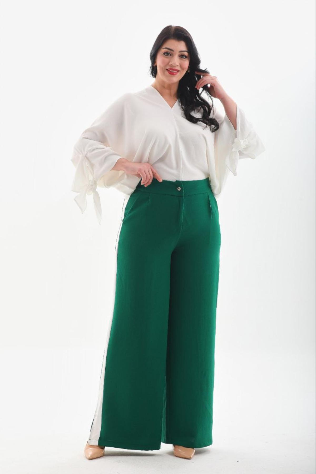 Women blouse and pants set Plus size wholesale Dark Green color 691568