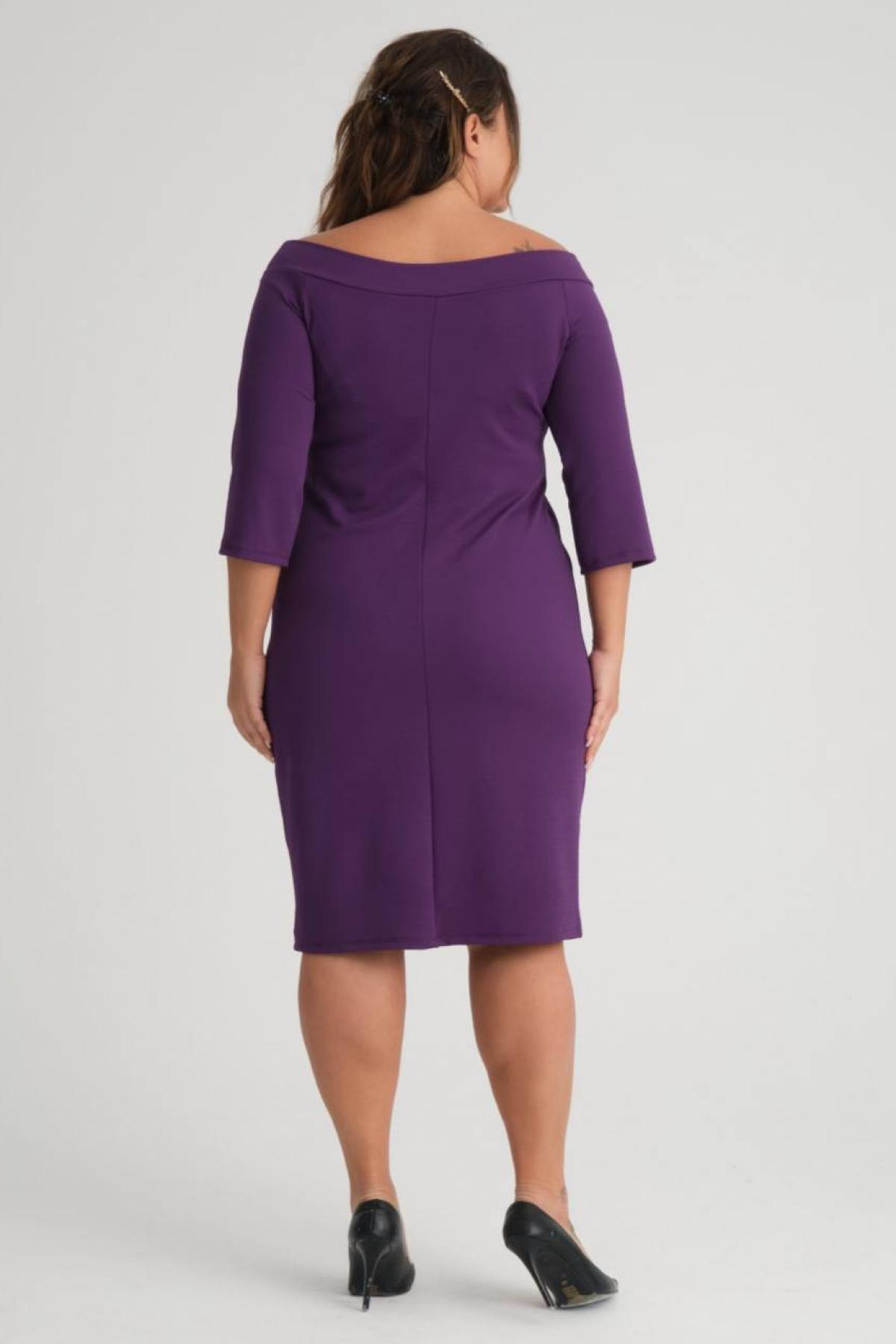 Women carmen-neck midi dress Plus size wholesale Purple color 684035