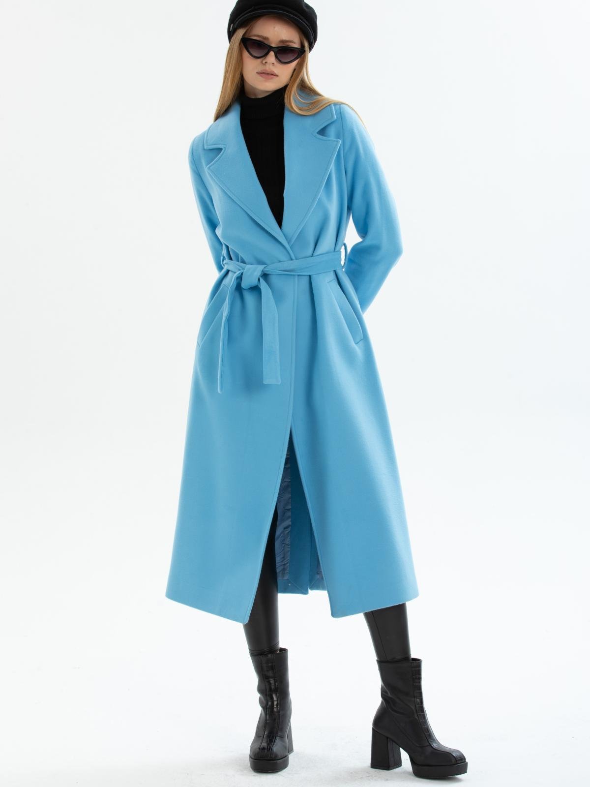 Women coat with belt wholesale Azure Blue color 670411