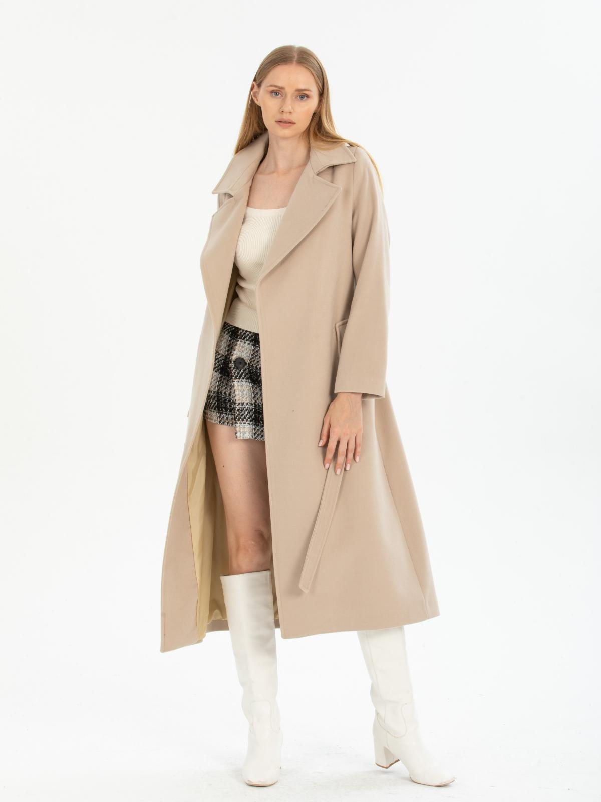 Women coat with belt wholesale Beige color 670487