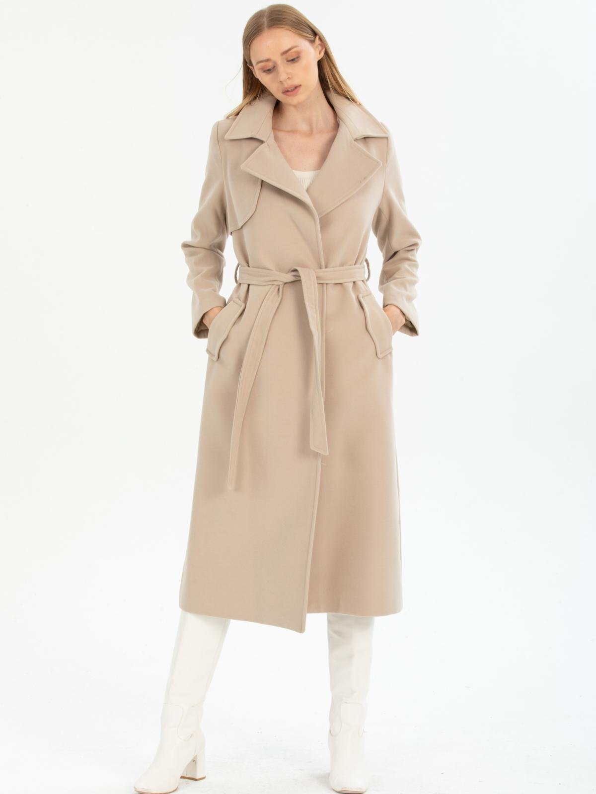 Women coat with belt wholesale Beige color 670487
