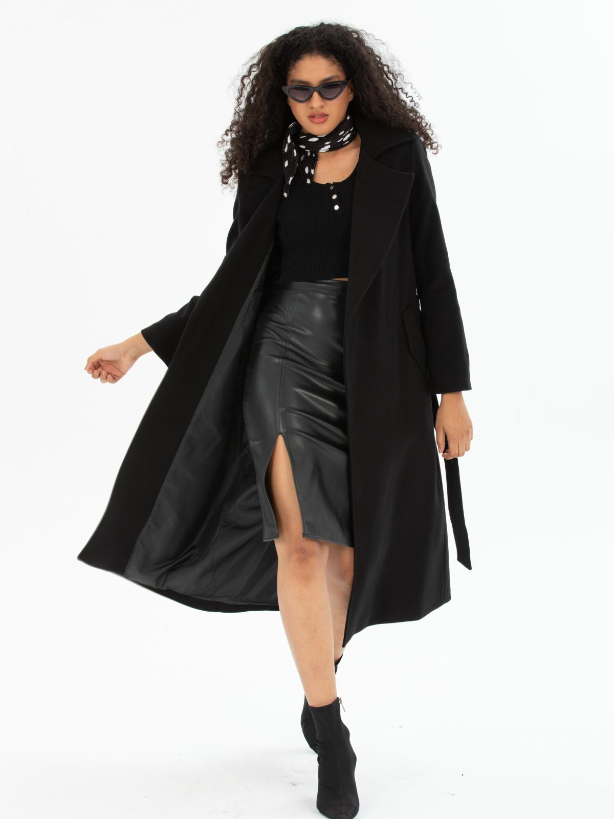 Women coat with belt wholesale Black color 670486