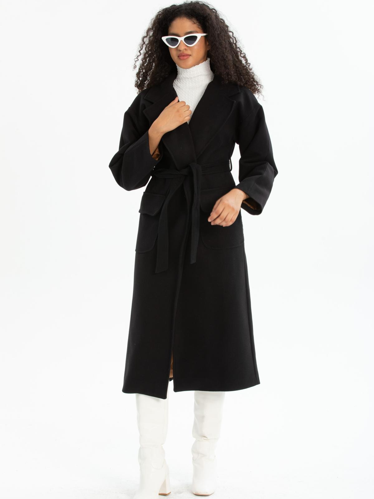 Women coat with belt wholesale Black color 670442