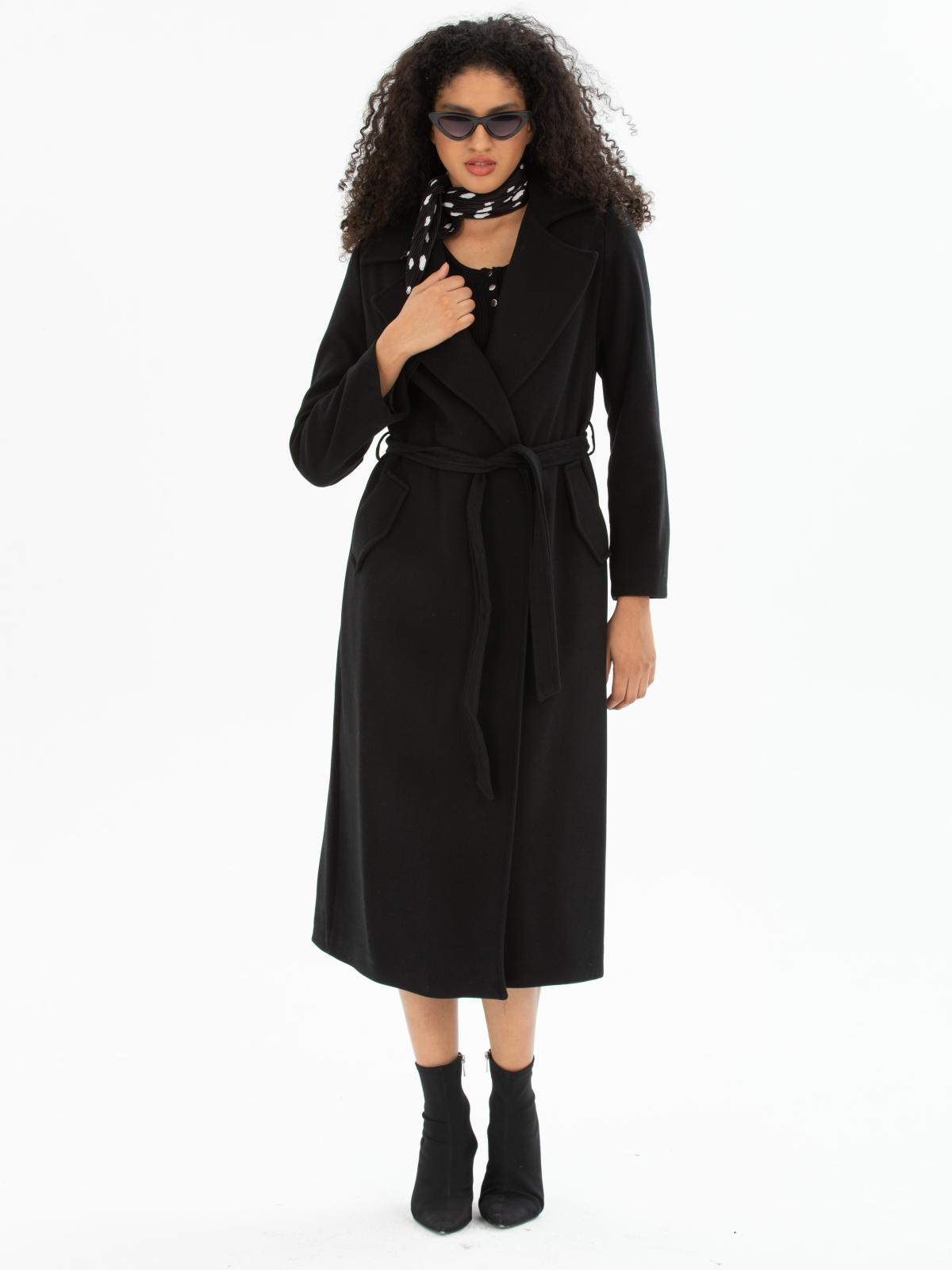 Women coat with belt wholesale Black color 670486