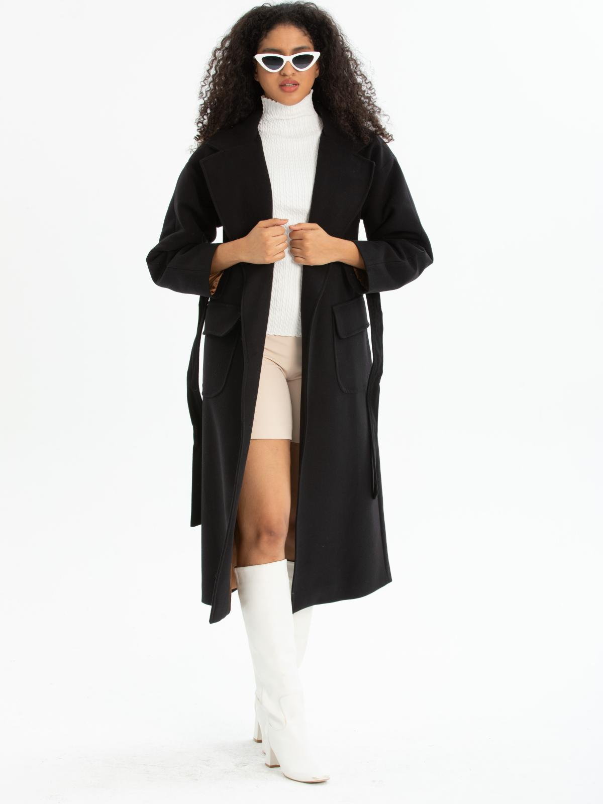Women coat with belt wholesale Black color 670442