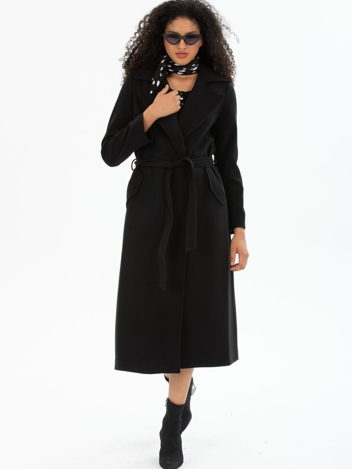 Women coat with belt wholesale Black color 670486