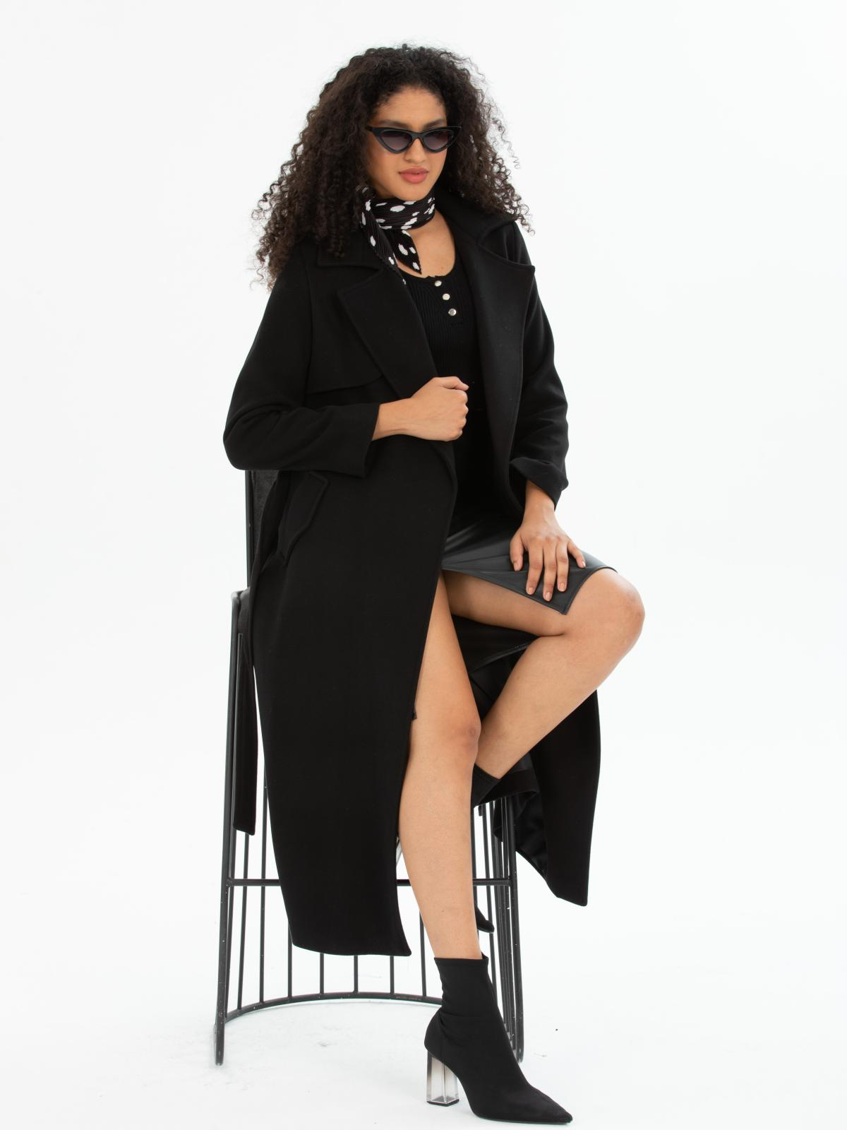 Women coat with belt wholesale Black color 670486