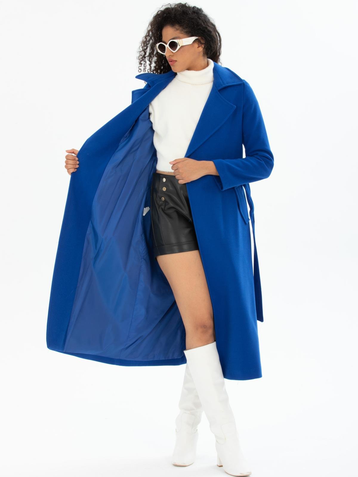 Women coat with belt wholesale Blue color 669546