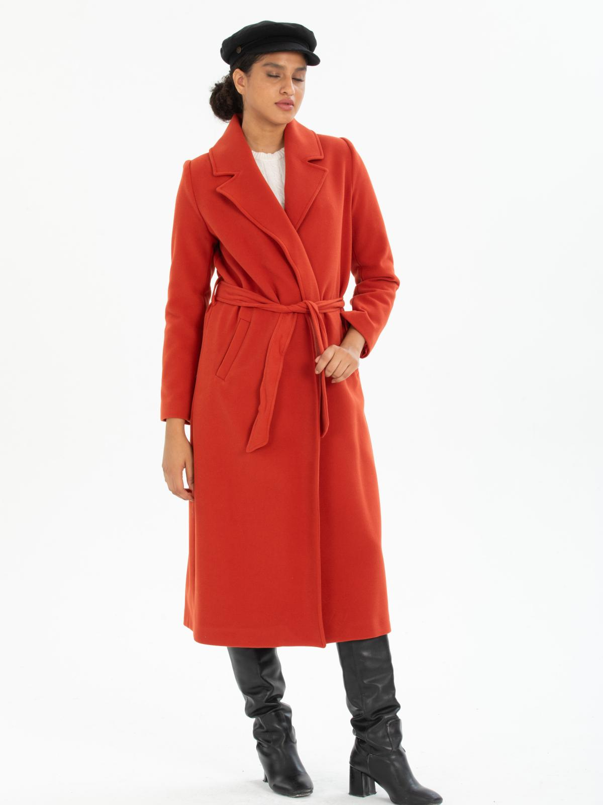 Women coat with belt wholesale Brick Red color 670420