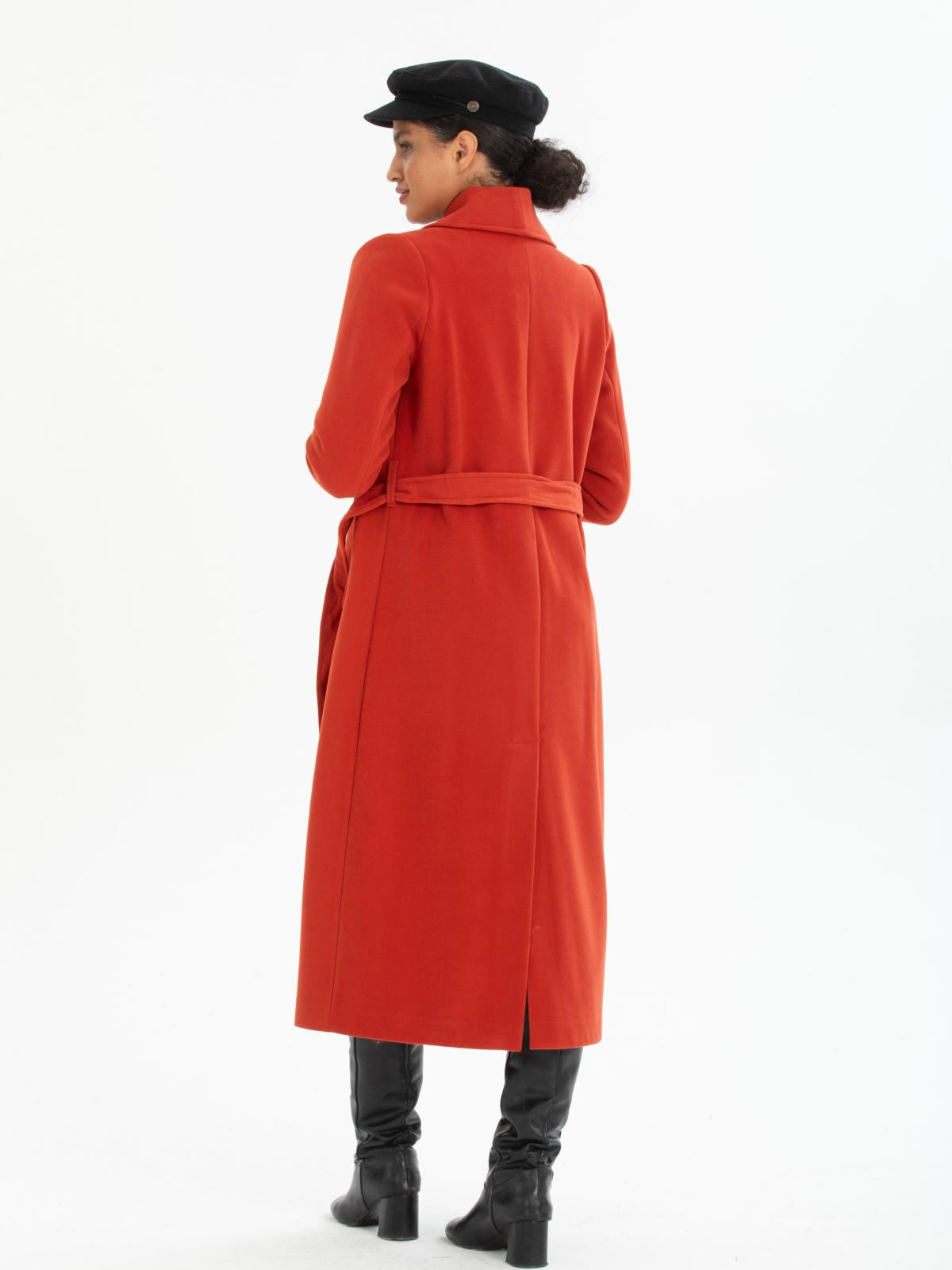 Women coat with belt wholesale Brick Red color 670420