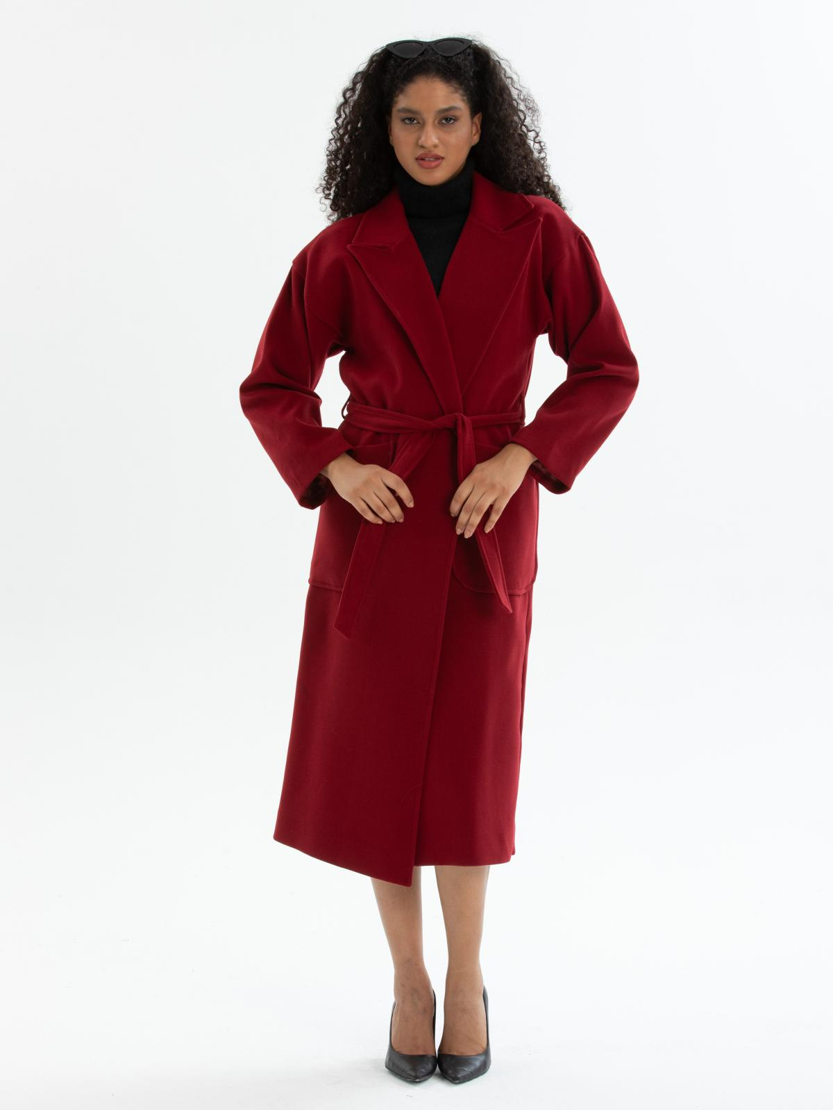 Women coat with belt wholesale Burgundy color 670497